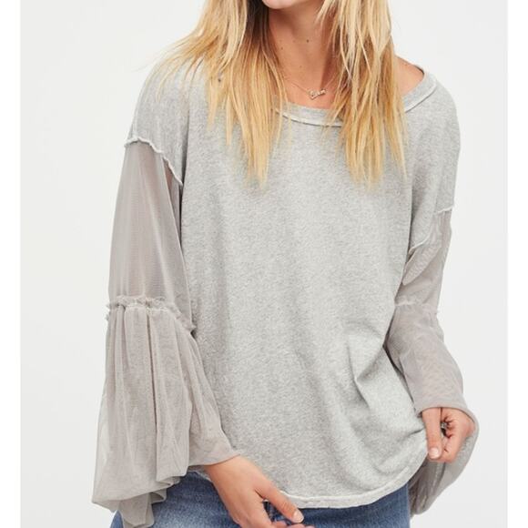 Free People Tops - Free People Still Got It Grey Oversized Voluminous Sleeve Top size Large